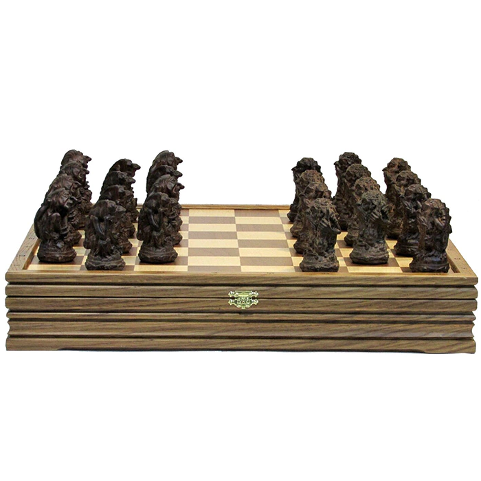 Checkers made of black walnut "Evil spirits" on an oak board