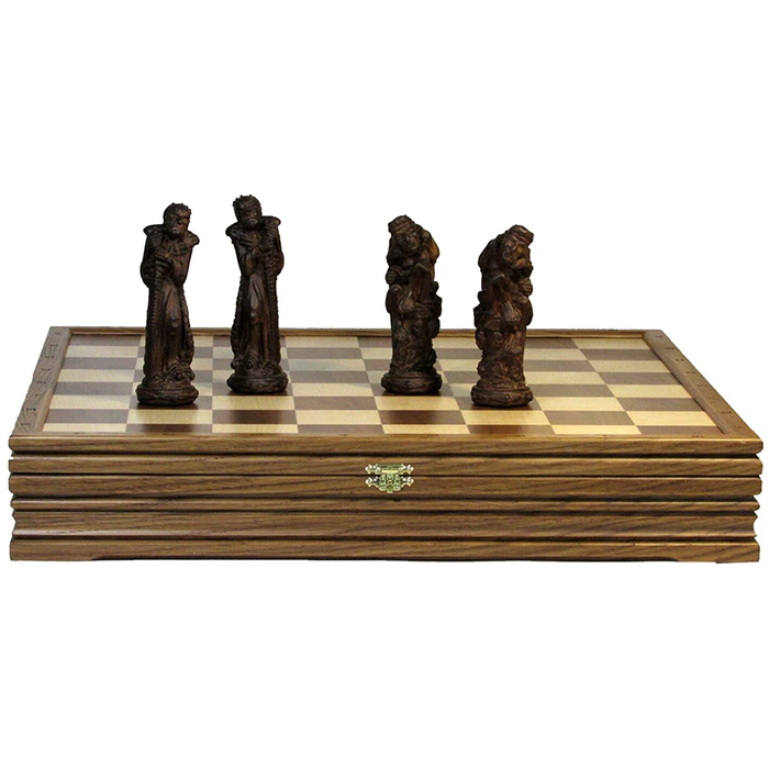 Checkers made of black walnut "Evil spirits" on an oak board
