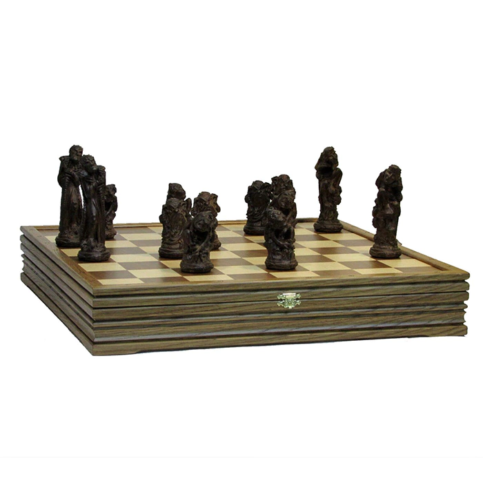 Checkers made of black walnut "Evil spirits" on an oak board