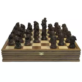 Шашки из черного ореха "Нечисть" на дубовой доске