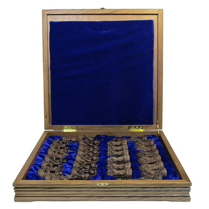 Checkers made of black walnut "Evil spirits" on an oak board