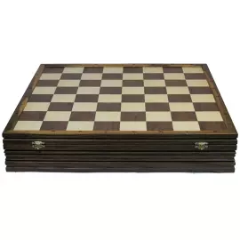 Wooden carved chess set "Peoples of the North" on an oak board