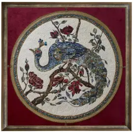 Decorative embroidered panel made of precious stones "Peacock"