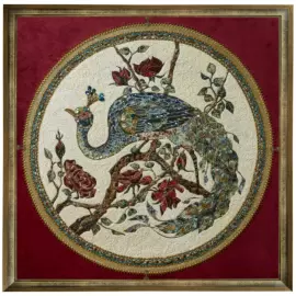 Decorative embroidered panel made of precious stones "Peacock"