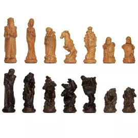 Wooden carved chess set "Fairy Tale" on an oak board