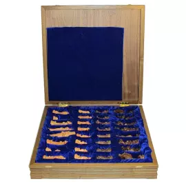 Wooden carved chess set "Fairy Tale" on an oak board