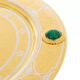 Тарель украшенная "In Vino Veritas" с малахитом, Златоуст