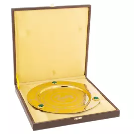 Тарель украшенная "In Vino Veritas" с малахитом, Златоуст