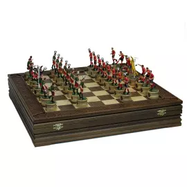 Collectible chess set "Football Locomotive" on an oak board