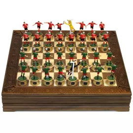 Collectible chess set "Football Locomotive" on an oak board