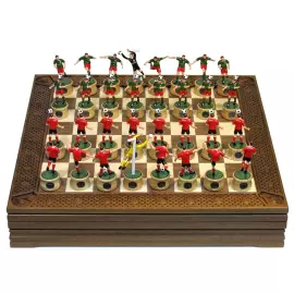 Collectible chess set "Football Locomotive" on an oak board