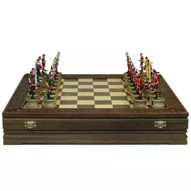 Collectible chess set "Football Locomotive" on an oak board