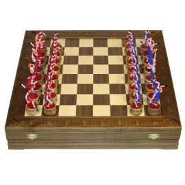 Collectible chess "Basketball - CSKA" on an oak board