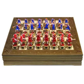 Collectible chess "Basketball - CSKA" on an oak board
