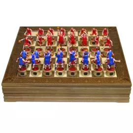 Collectible chess "Basketball - CSKA" on an oak board