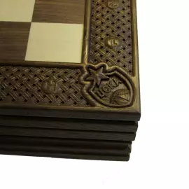 Collectible chess "Basketball - CSKA" on an oak board
