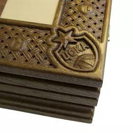 Collectible chess "Basketball - CSKA" on an oak board