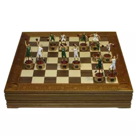 Collectible "Basketball - Unics" chess set on an oak board