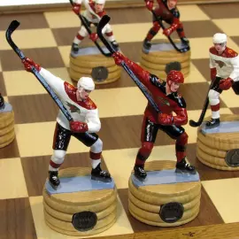 Collectible chess set "Hockey - Avangard" on an oak board