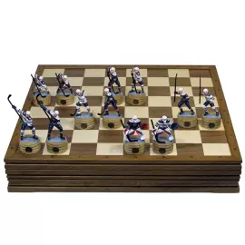 Collectible chess set "Hockey - Metallurgist" on an oak board
