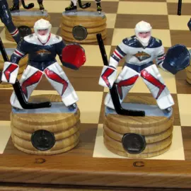 Collectible chess set "Hockey - Metallurgist" on an oak board