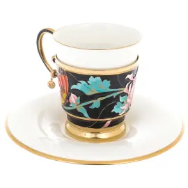 Чайная пара из серебра и фарфора "Бабочка" красная