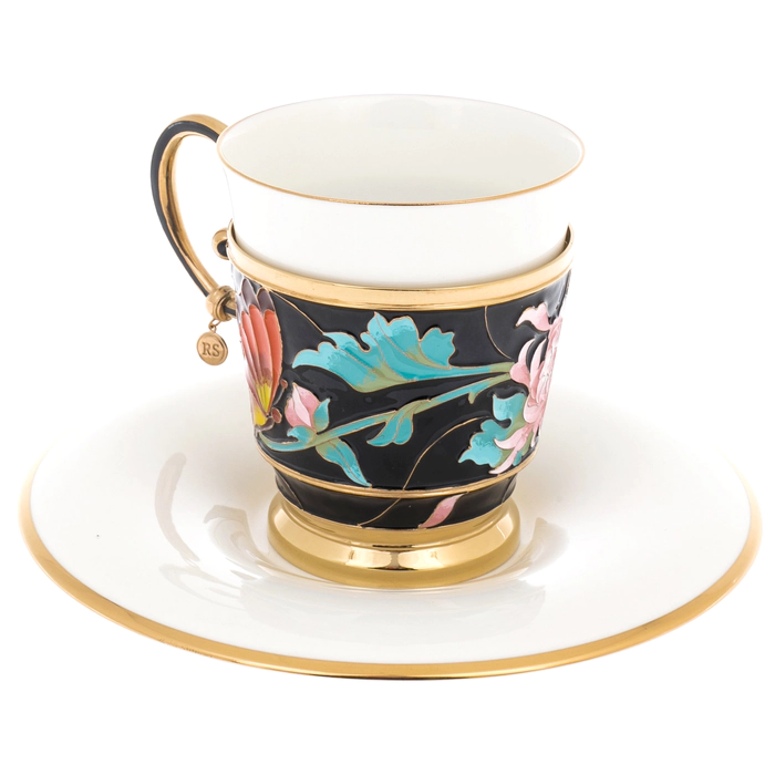 Tea steamer made of silver and porcelain "Butterfly" red