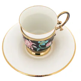 Чайная пара из серебра и фарфора "Бабочка" красная