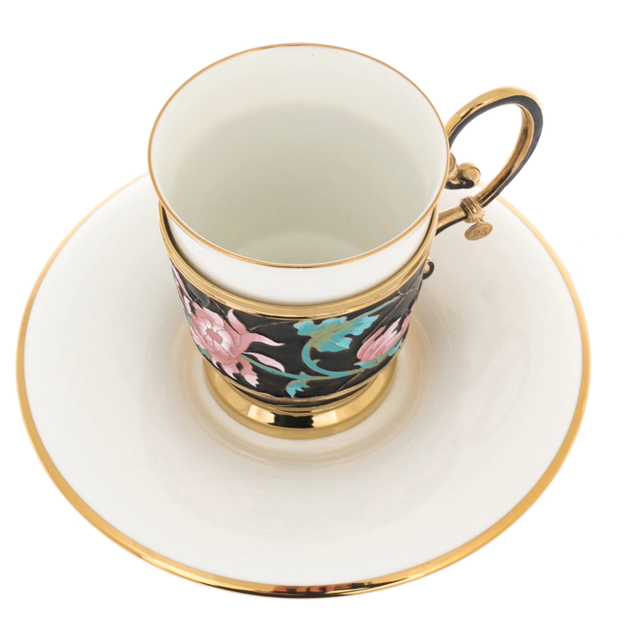 Tea steamer made of silver and porcelain "Butterfly" red
