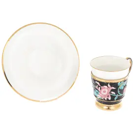 Чайная пара из серебра и фарфора "Бабочка" красная