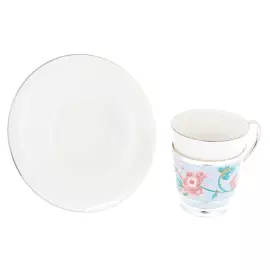 Чайная пара из серебра и фарфора "Бабочка" желтая