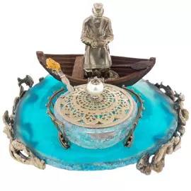 Икорница "Старик с неводом" с серебрением, Златоуст