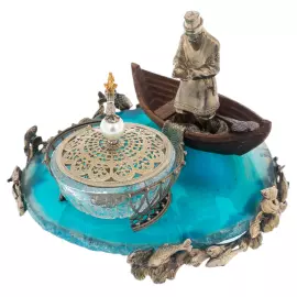 Икорница "Старик с неводом" с серебрением, Златоуст