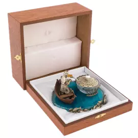 Икорница "Старик с неводом" с серебрением, Златоуст