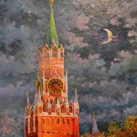 The author's oil painting "The Night Kremlin"