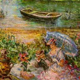 The author's oil painting "Ostankino Pond"