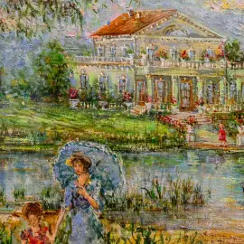 The author's oil painting "Ostankino Pond"