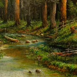 Author's oil painting "River in the forest"