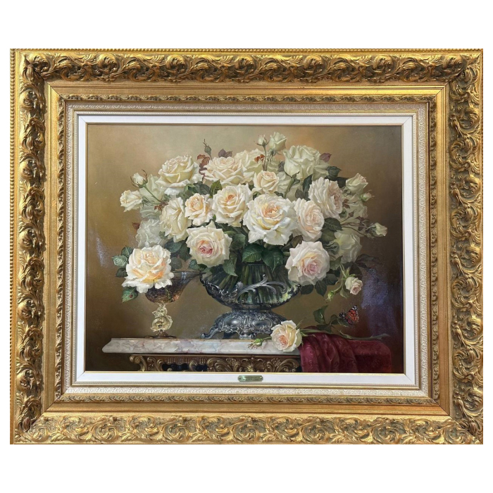 Author's oil painting "Fresh bouquet of roses"