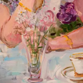 The author's oil painting "Girl with a cup of tea"