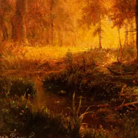 Author's oil painting "Morning in the forest"