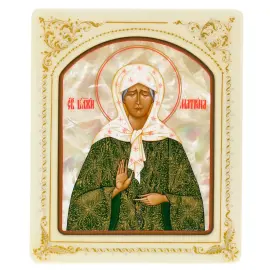 Икона с перламутром "Матрона Московская" в белой раме с орнаментом