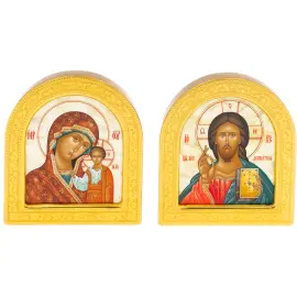 Венчальная пара на натуральном перламутре "Богоматерь Казанская и Икона Спаситель" Венчальная пара на натуральном перламутре "Богоматерь Казанская и Икона Спаситель"