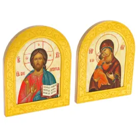 Венчальная пара на натуральном перламутре "Богоматерь Владимирская и Спаситель" Венчальная пара на натуральном перламутре "Богоматерь Владимирская и Спаситель"