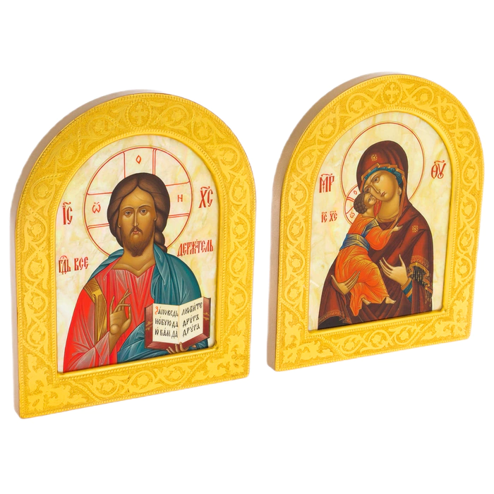 Wedding couple on natural mother-of-pearl "Our Lady of Vladimir and the Savior"