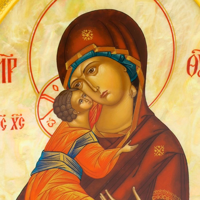 Wedding couple on natural mother-of-pearl "Our Lady of Vladimir and the Savior"