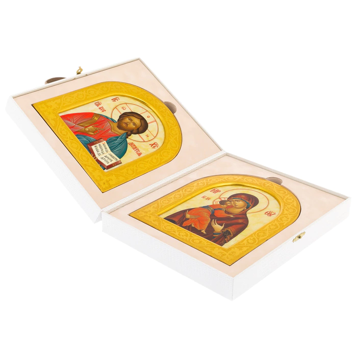 Wedding couple on natural mother-of-pearl "Our Lady of Vladimir and the Savior"