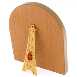 Икона с перламутром арочная "Пётр и Феврония" в золотой раме