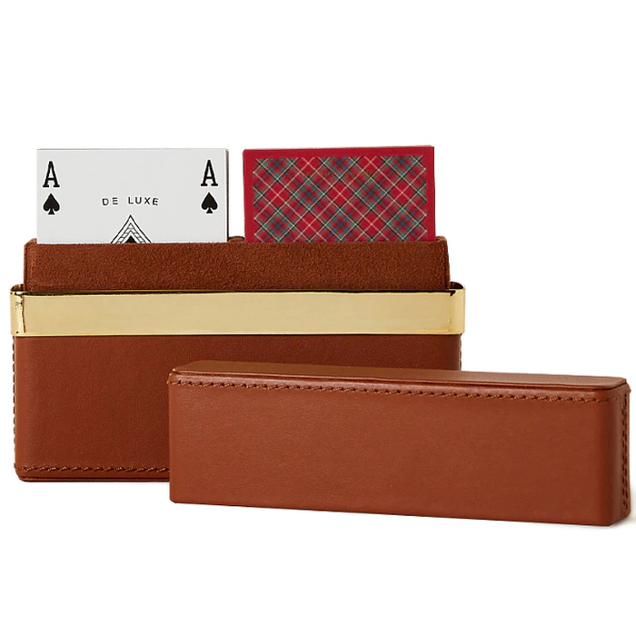 A set of Westover playing cards in a leather case