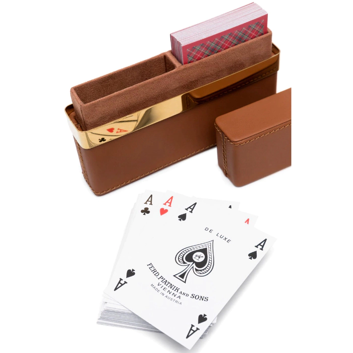 A set of Westover playing cards in a leather case